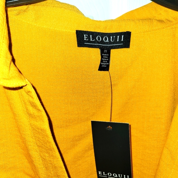Yellow Tie Front Button Up Collared Deep V-Neck Long Sleeve sgirt by Eloquii - Picture 5 of 5